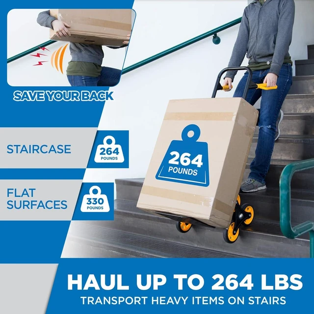 Alt view image 6 of 7 - Mount-It! Stair Climbing Dolly, 330 Lb Capacity Heavy-Duty Stair Climbing Hand Truck with Telescoping Handle and 6 Wheels