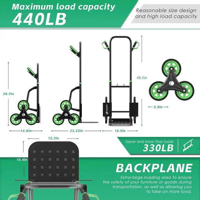 Alt view image 2 of 7 - Stair Climbing Hand Truck 440lbHeavy Duty Dolly Cart for StairsThickened Upgraded Steel Tube Folding Stair Climbing Trolley with Six Wheels and Telescoping Handle