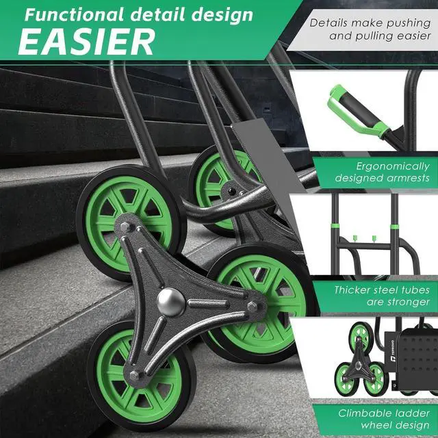 Alt view image 3 of 7 - Stair Climbing Hand Truck 440lbHeavy Duty Dolly Cart for StairsThickened Upgraded Steel Tube Folding Stair Climbing Trolley with Six Wheels and Telescoping Handle