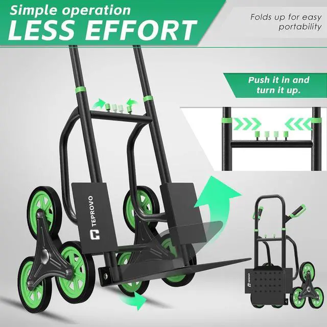 Alt view image 5 of 7 - Stair Climbing Hand Truck 440lbHeavy Duty Dolly Cart for StairsThickened Upgraded Steel Tube Folding Stair Climbing Trolley with Six Wheels and Telescoping Handle