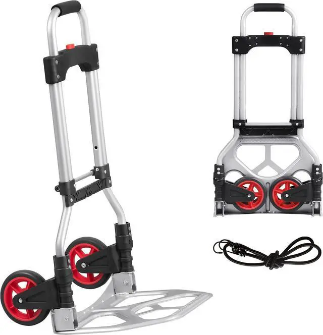 Alt view image 3 of 7 - LEADALLWAY Dolly Cart Folding Hand Truck and Dolly,Steel Portable Cart with Telescoping Handle and Nylon+Rubber Wheels 180 lbs Capacity