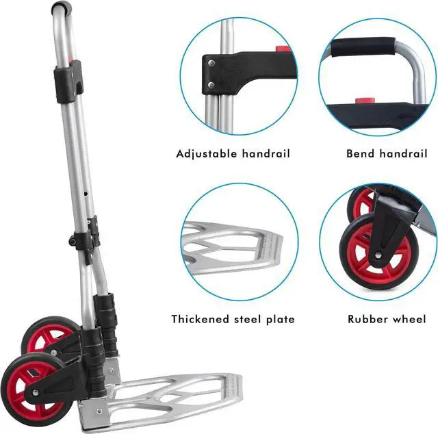 Alt view image 4 of 7 - LEADALLWAY Dolly Cart Folding Hand Truck and Dolly,Steel Portable Cart with Telescoping Handle and Nylon+Rubber Wheels 180 lbs Capacity