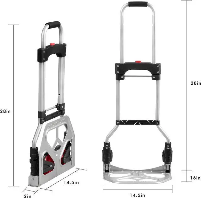 Alt view image 5 of 7 - LEADALLWAY Dolly Cart Folding Hand Truck and Dolly,Steel Portable Cart with Telescoping Handle and Nylon+Rubber Wheels 180 lbs Capacity