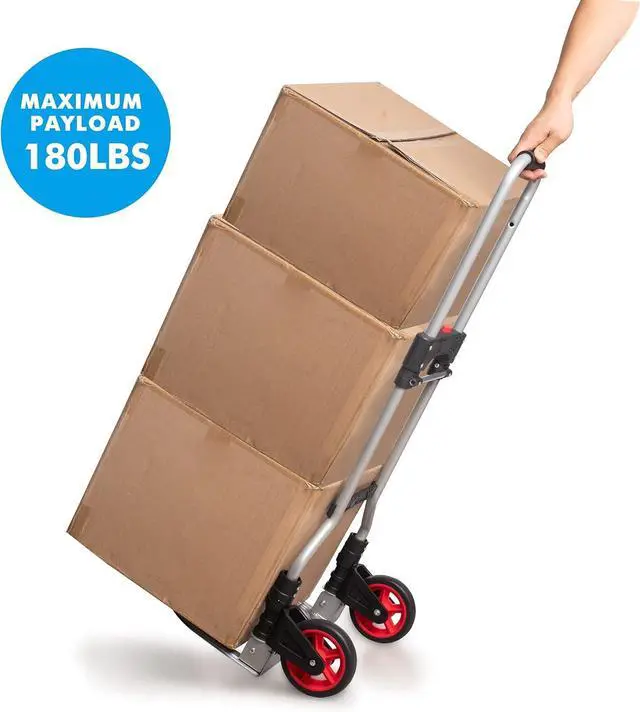 Alt view image 7 of 7 - LEADALLWAY Dolly Cart Folding Hand Truck and Dolly,Steel Portable Cart with Telescoping Handle and Nylon+Rubber Wheels 180 lbs Capacity