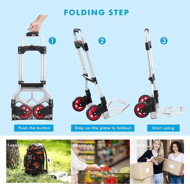 Alt view image 6 of 7 - LEADALLWAY Dolly Cart Folding Hand Truck and Dolly,Steel Portable Cart with Telescoping Handle and Nylon+Rubber Wheels 180 lbs Capacity