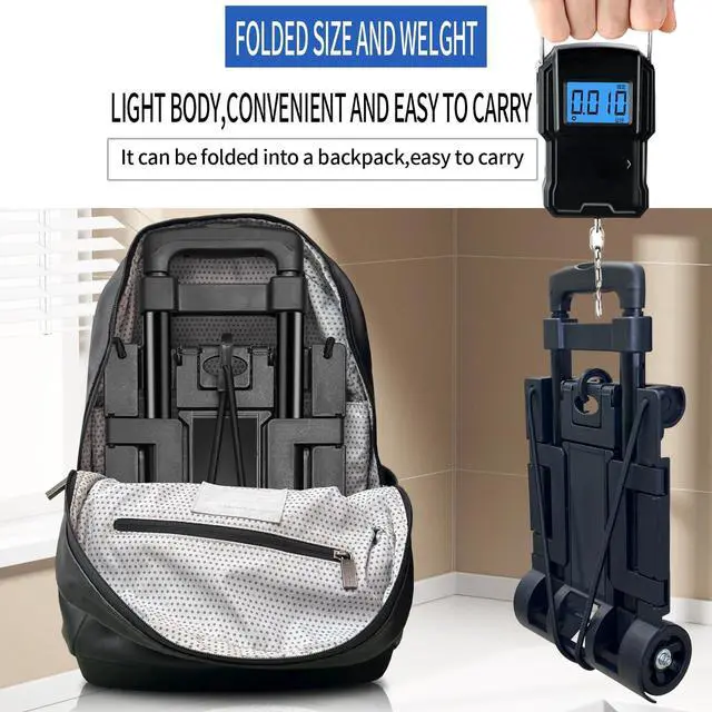 Alt view image 4 of 6 - Folding Hand Truck,Portable Platform Luggage Cart Collapsible Dolly with 2 Wheels & 2 Ropes,Utility Portable Expandable Large Chassis Collapsible for Moving Airport Travel Luggage Office Use,Black