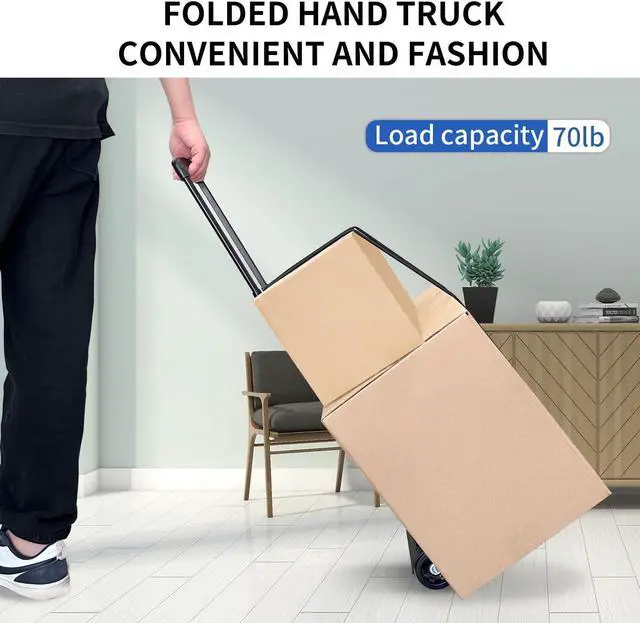 Alt view image 6 of 6 - Folding Hand Truck,Portable Platform Luggage Cart Collapsible Dolly with 2 Wheels & 2 Ropes,Utility Portable Expandable Large Chassis Collapsible for Moving Airport Travel Luggage Office Use,Black