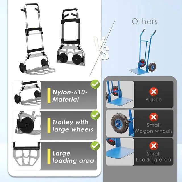 Alt view image 6 of 7 - Folding Hand Truck Dolly Cart,340LB Capacity Portable Aluminum Dolly Cart with Telescoping Handle and 7 Inch Rubber Wheels for Moving,Shopping,Travel,Office Use