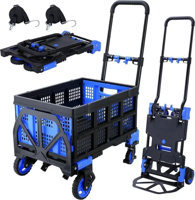 Main image of 2 in 1 Hand Truck Dolly Foldable with Basket,Hand Truck Foldable with Retractable Handle,330LBS Capacity Folding Hand Cart,Portable Dolly Cart with Wheels for Moving