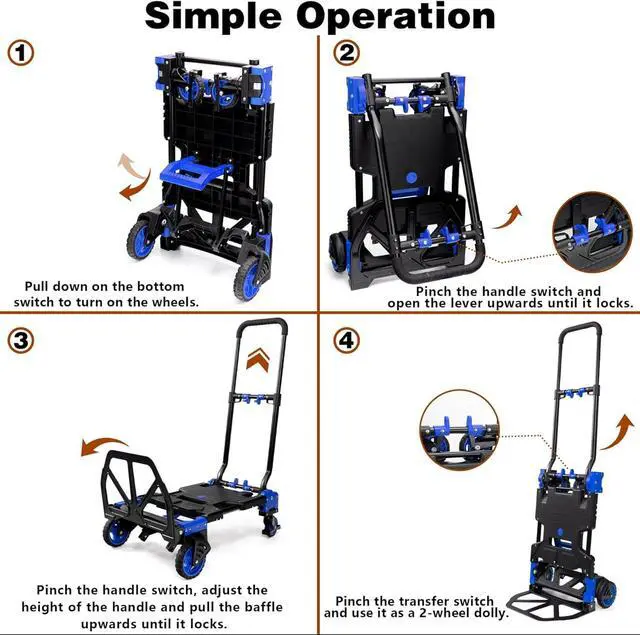 Alt view image 5 of 5 - 2 in 1 Hand Truck Dolly Foldable with Basket,Hand Truck Foldable with Retractable Handle,330LBS Capacity Folding Hand Cart,Portable Dolly Cart with Wheels for Moving
