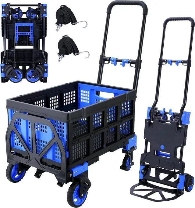 Main image of 2-in-1Folding Hand Truck Dolly with Folding Basket, 330LBS Capacity Foldable Hand cart,Folding Dolly with Retractable Handle,Hand Truck Foldable with 4 Wheels for Moving
