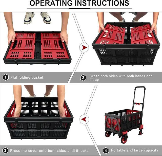 Alt view image 6 of 7 - 2 in 1 Hand Truck Dolly with Folding Basket,Folding Hand Truck Heavy Duty 330lbs Capacity,Foldable Hand Trcuk with Retractable Handle and Rubber Wheels,Dolly Cart with Bungee Cords for Moving