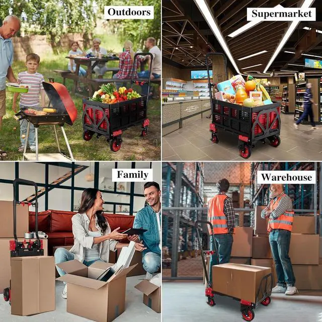 Alt view image 7 of 7 - 2 in 1 Hand Truck Dolly with Folding Basket,Folding Hand Truck Heavy Duty 330lbs Capacity,Foldable Hand Trcuk with Retractable Handle and Rubber Wheels,Dolly Cart with Bungee Cords for Moving