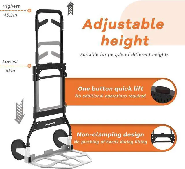 Alt view image 5 of 7 - Leeyoung Folding Hand Truck Dolly Cart with Wheels,Heavy Duty 375lb Dolly for MovingAluminum Wheel Bracket and Steel Tube Frame, Foldable Hand Truck with Adjustable Handle for Moving Indoor/Outdoor