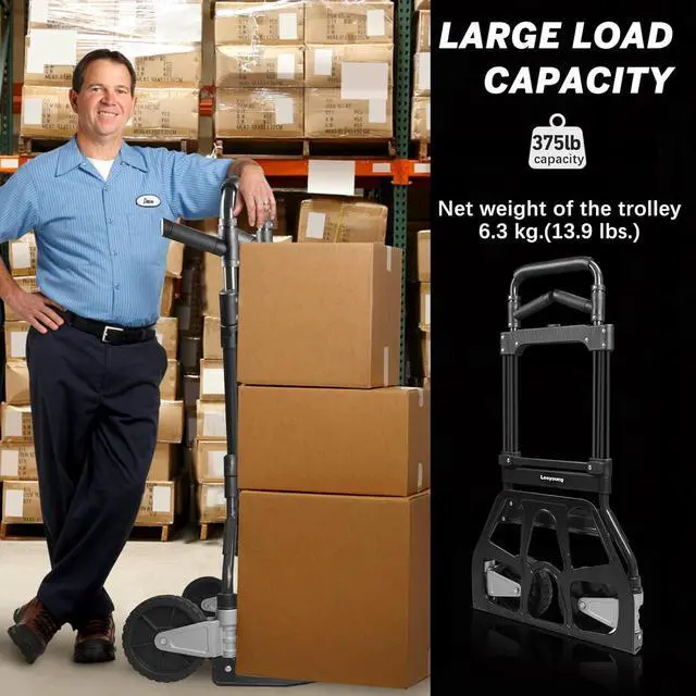 Alt view image 6 of 7 - Leeyoung Folding Hand Truck Dolly Cart with Wheels,Heavy Duty 375lb Dolly for MovingAluminum Wheel Bracket and Steel Tube Frame, Foldable Hand Truck with Adjustable Handle for Moving Indoor/Outdoor
