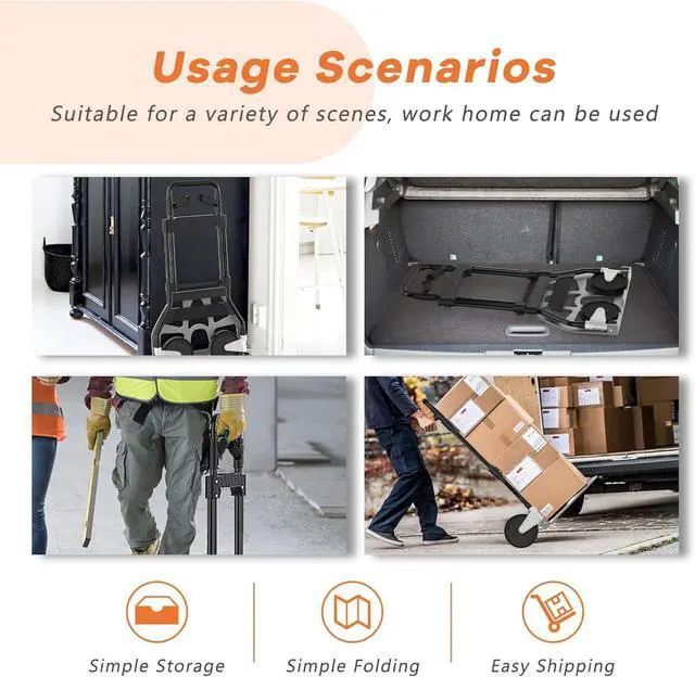 Alt view image 7 of 7 - Leeyoung Folding Hand Truck Dolly Cart with Wheels,Heavy Duty 375lb Dolly for MovingAluminum Wheel Bracket and Steel Tube Frame, Foldable Hand Truck with Adjustable Handle for Moving Indoor/Outdoor