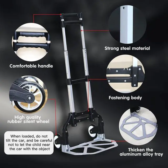 Alt view image 4 of 7 - Folding Hand Truck Dolly CartAluminum Portable Hand Cart for Daily handling Work180lbs, with Silent WheelTelescoping HandleBlack Bungee Cord, Can Stand AloneLight Weight