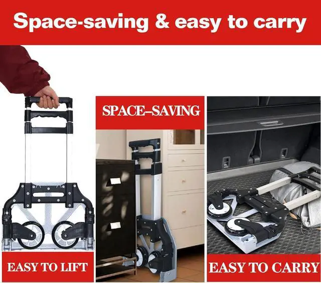 Alt view image 5 of 7 - Folding Hand Truck Dolly CartAluminum Portable Hand Cart for Daily handling Work180lbs, with Silent WheelTelescoping HandleBlack Bungee Cord, Can Stand AloneLight Weight