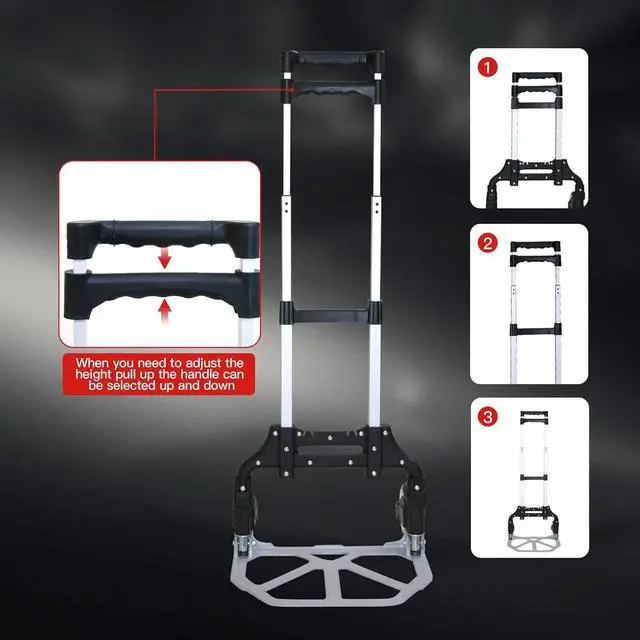 Alt view image 7 of 7 - Folding Hand Truck Dolly CartAluminum Portable Hand Cart for Daily handling Work180lbs, with Silent WheelTelescoping HandleBlack Bungee Cord, Can Stand AloneLight Weight