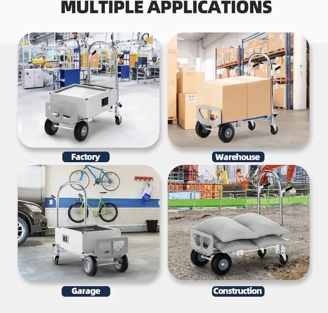 Alt view image 6 of 7 - Hand Trucks Heavy Duty Aluminum Dolly Cart, 3 in 1 Design 1000 Lbs Capacity with Solid Wheels - Foldable, Portable, Ergonomic Handle, Perfect for Construction, Warehouses, Factories, Indoor & Outdoor