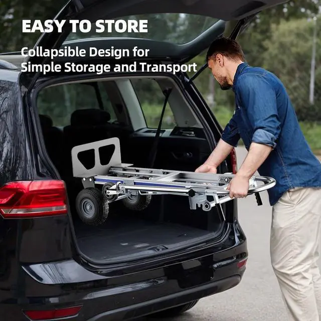 Alt view image 7 of 7 - Hand Trucks Heavy Duty Aluminum Dolly Cart, 3 in 1 Design 1000 Lbs Capacity with Solid Wheels - Foldable, Portable, Ergonomic Handle, Perfect for Construction, Warehouses, Factories, Indoor & Outdoor