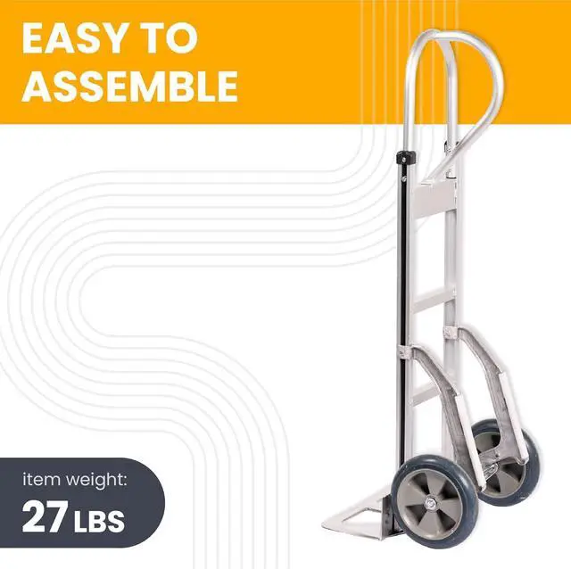Alt view image 3 of 7 - Heavy Duty Hand Truck with Vertical Loop Handle - Aluminum Dolly Cart for Moving - 500 Pound Capacity - 10" Rubber Wheels - 52.25" H x 17.5" W with 17.75" x 9.5" Diecast Nose Plate