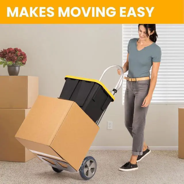 Alt view image 5 of 7 - Heavy Duty Hand Truck with Vertical Loop Handle - Aluminum Dolly Cart for Moving - 500 Pound Capacity - 10" Rubber Wheels - 52.25" H x 17.5" W with 17.75" x 9.5" Diecast Nose Plate