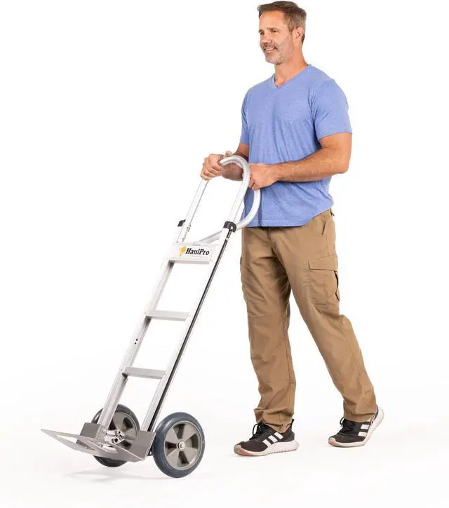 Alt view image 7 of 7 - Heavy Duty Hand Truck with Vertical Loop Handle - Aluminum Dolly Cart for Moving - 500 Pound Capacity - 10" Rubber Wheels - 52.25" H x 17.5" W with 17.75" x 9.5" Diecast Nose Plate
