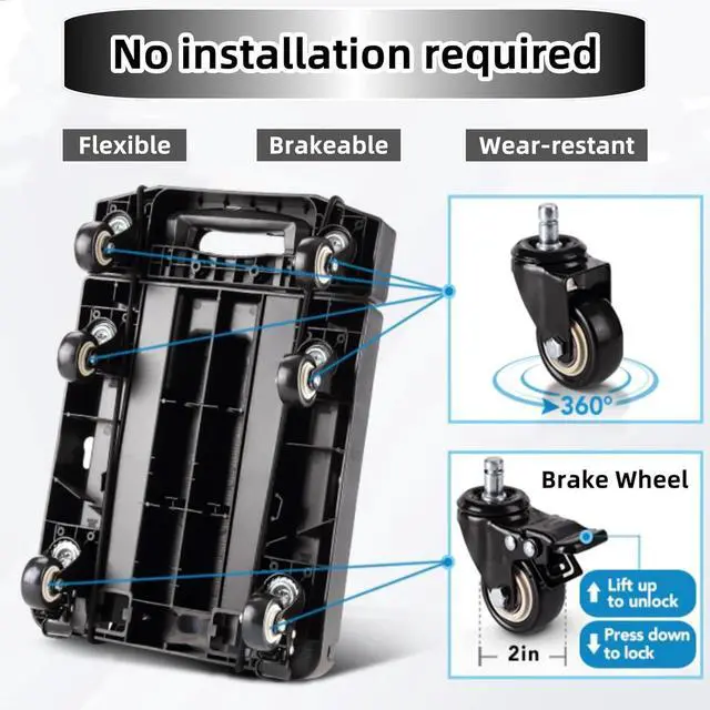 Alt view image 3 of 6 - Folding Hand Truck Platform Trucks 500LB Heavy Duty Foldable Moving Dolly Cart with 6 Wheels,Luggage Cart Portable Car Seat Dolly for Airport Moving Travel,Shopping, Office Use-Black