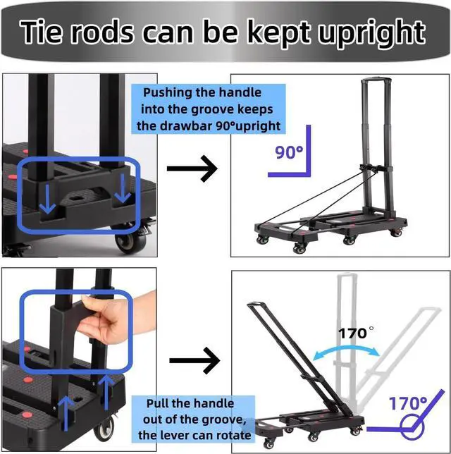Alt view image 4 of 6 - Folding Hand Truck Platform Trucks 500LB Heavy Duty Foldable Moving Dolly Cart with 6 Wheels,Luggage Cart Portable Car Seat Dolly for Airport Moving Travel,Shopping, Office Use-Black