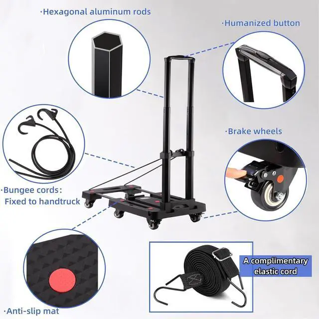 Alt view image 5 of 6 - Folding Hand Truck Platform Trucks 500LB Heavy Duty Foldable Moving Dolly Cart with 6 Wheels,Luggage Cart Portable Car Seat Dolly for Airport Moving Travel,Shopping, Office Use-Black