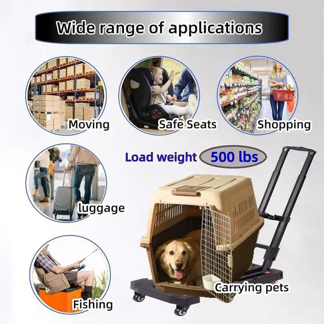 Alt view image 6 of 6 - Folding Hand Truck Platform Trucks 500LB Heavy Duty Foldable Moving Dolly Cart with 6 Wheels,Luggage Cart Portable Car Seat Dolly for Airport Moving Travel,Shopping, Office Use-Black