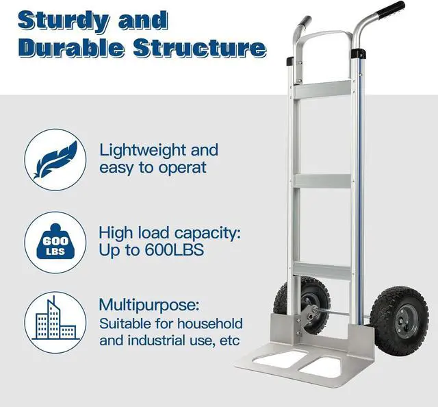 Alt view image 5 of 7 - Hand Truck Heavy Duty, Hand Truck Dolly 400lbs Capacity, Dolly Cart with Pneumatic Tire for Moving Home, Workshop, Office (400LB)