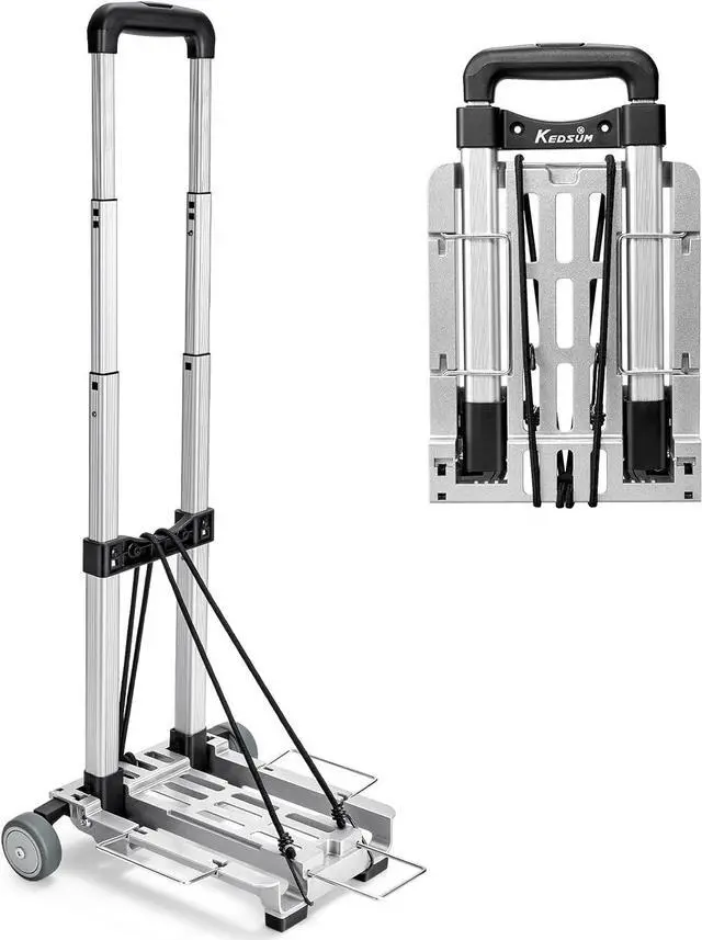 Main image of KEDSUM Mini Luggage Cart with Wheels Foldable, Lightweight Aluminum Trolley Cart with Wheels, Expandable Baseplate Foding Hand Truck Dolly, Small Backpack Portable Dolly for Airport Travel Moving Use