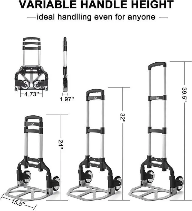 Alt view image 2 of 7 - Folding Hand Truck, Dolly Cart with Wheels Foldable, Lightweight Aluminum Luggage Cart Portable Collapsible Trolly for Utility Cart, Hand Trucks for Moving Travel Shopping Airport Office