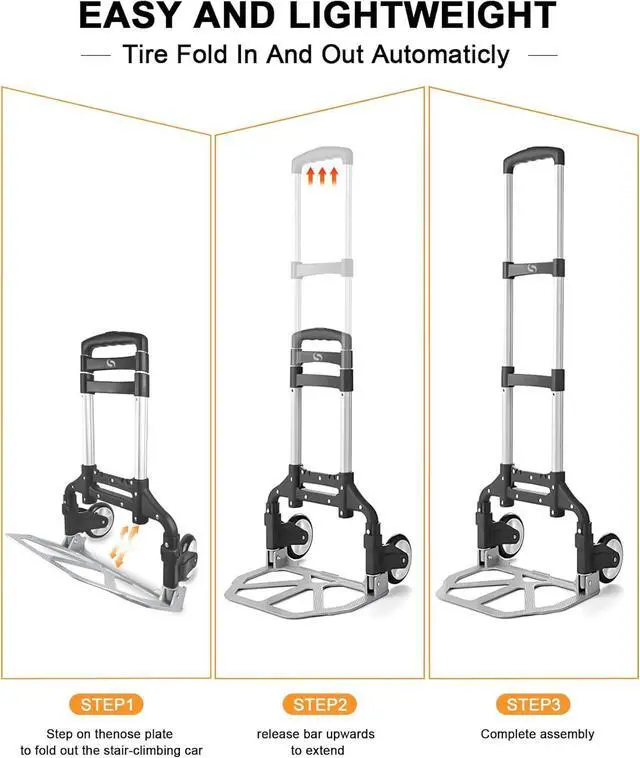 Alt view image 4 of 7 - Folding Hand Truck, Dolly Cart with Wheels Foldable, Lightweight Aluminum Luggage Cart Portable Collapsible Trolly for Utility Cart, Hand Trucks for Moving Travel Shopping Airport Office