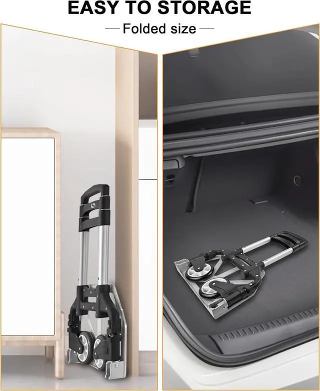 Alt view image 5 of 7 - Folding Hand Truck, Dolly Cart with Wheels Foldable, Lightweight Aluminum Luggage Cart Portable Collapsible Trolly for Utility Cart, Hand Trucks for Moving Travel Shopping Airport Office