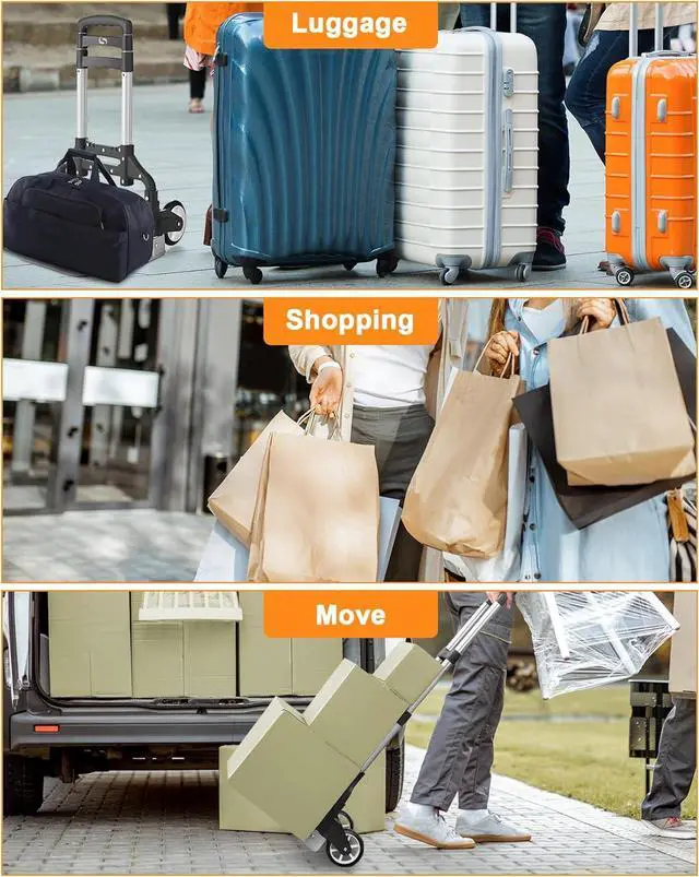 Alt view image 7 of 7 - Folding Hand Truck, Dolly Cart with Wheels Foldable, Lightweight Aluminum Luggage Cart Portable Collapsible Trolly for Utility Cart, Hand Trucks for Moving Travel Shopping Airport Office