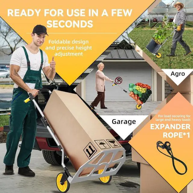 Alt view image 3 of 7 - Aluminum Folding Hand Truck 309lb Capacity - Collapsible Dolly Cart with 47.3" Adjustable Handle, TPR Wheels & Portable Hand Truck Design, 11lbs Lightweight Storage Solution (No Assembly)