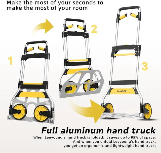 Alt view image 7 of 7 - Aluminum Folding Hand Truck 309lb Capacity - Collapsible Dolly Cart with 47.3" Adjustable Handle, TPR Wheels & Portable Hand Truck Design, 11lbs Lightweight Storage Solution (No Assembly)