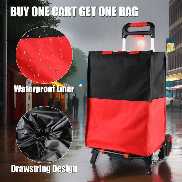 Alt view image 2 of 7 - Folding Shopping Cart with Removable Waterproof Bag and Bungee Cord, Heavy Duty Push Cart with Mute Wheels, Portable Hand Truck for Shopping, Groceries, Travel and Office Use