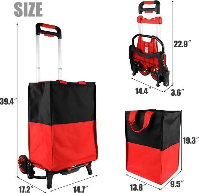 Alt view image 5 of 7 - Folding Shopping Cart with Removable Waterproof Bag and Bungee Cord, Heavy Duty Push Cart with Mute Wheels, Portable Hand Truck for Shopping, Groceries, Travel and Office Use