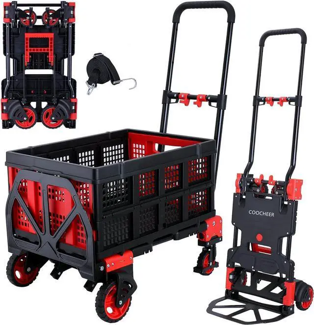 Main image of 2-in-1 Hand Trucks Dolly, 330Lbs Hand Cart with Basket,Foldable Hand Truck Heavy Duty Dolly with Retractable Handle,Folding Dolly Cart with Wheels,Collapsible Dolly