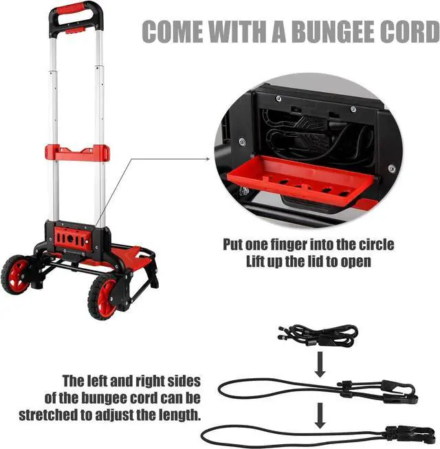 Alt view image 7 of 7 - Folding Shopping Cart with Removable Waterproof Bag and Bungee Cord, Heavy Duty Push Cart with Mute Wheels, Portable Hand Truck for Shopping, Groceries, Travel and Office Use