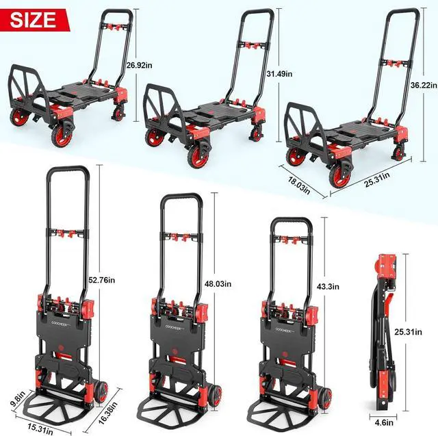Alt view image 2 of 7 - 2-in-1 Hand Trucks Dolly, 330Lbs Hand Cart with Basket,Foldable Hand Truck Heavy Duty Dolly with Retractable Handle,Folding Dolly Cart with Wheels,Collapsible Dolly