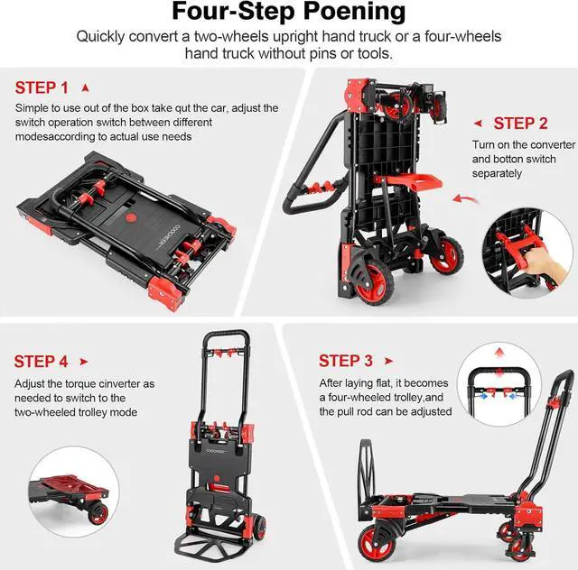 Alt view image 3 of 7 - 2-in-1 Hand Trucks Dolly, 330Lbs Hand Cart with Basket,Foldable Hand Truck Heavy Duty Dolly with Retractable Handle,Folding Dolly Cart with Wheels,Collapsible Dolly
