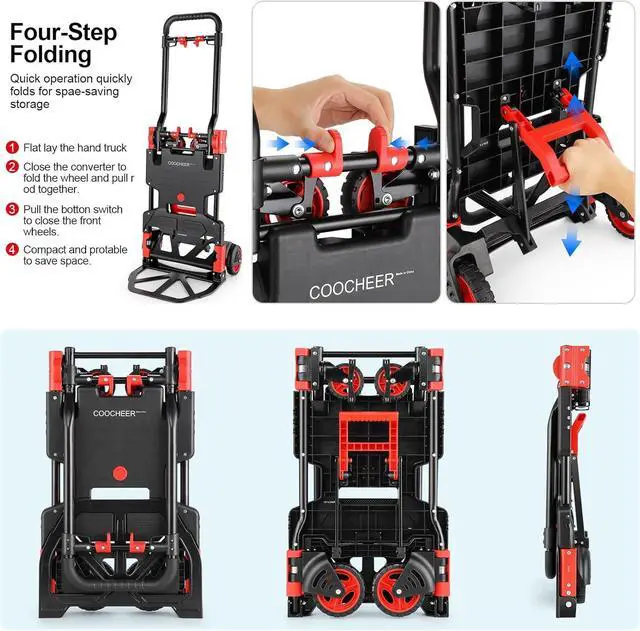 Alt view image 4 of 7 - 2-in-1 Hand Trucks Dolly, 330Lbs Hand Cart with Basket,Foldable Hand Truck Heavy Duty Dolly with Retractable Handle,Folding Dolly Cart with Wheels,Collapsible Dolly
