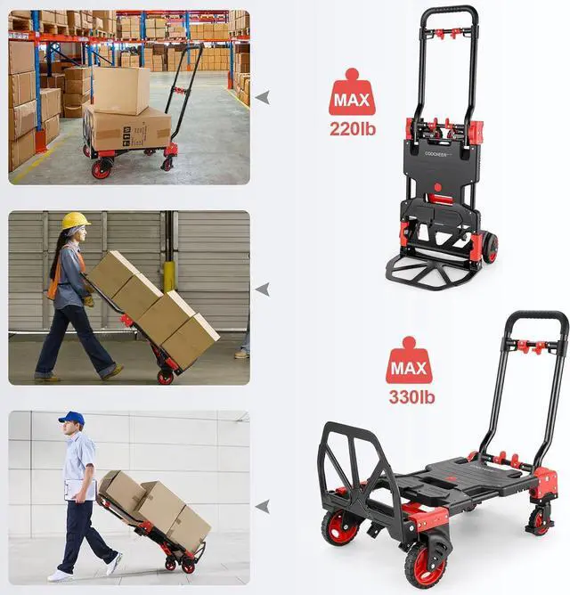 Alt view image 5 of 7 - 2-in-1 Hand Trucks Dolly, 330Lbs Hand Cart with Basket,Foldable Hand Truck Heavy Duty Dolly with Retractable Handle,Folding Dolly Cart with Wheels,Collapsible Dolly