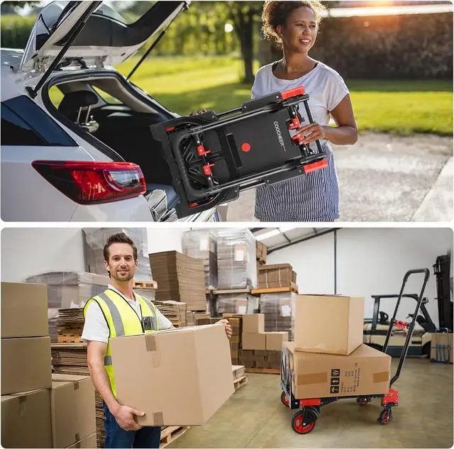 Alt view image 6 of 7 - 2-in-1 Hand Trucks Dolly, 330Lbs Hand Cart with Basket,Foldable Hand Truck Heavy Duty Dolly with Retractable Handle,Folding Dolly Cart with Wheels,Collapsible Dolly