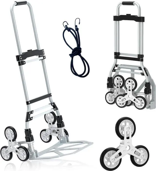 Main image of 260 LB Stair Climbing Cart, Aluminum Trolley Dolly for Stairs, Folding Hand Truck Dolly, Grocery Shopping Cart with Mute Wheels, Telescoping Handle and Rubber Wheels for Moving, Shopping